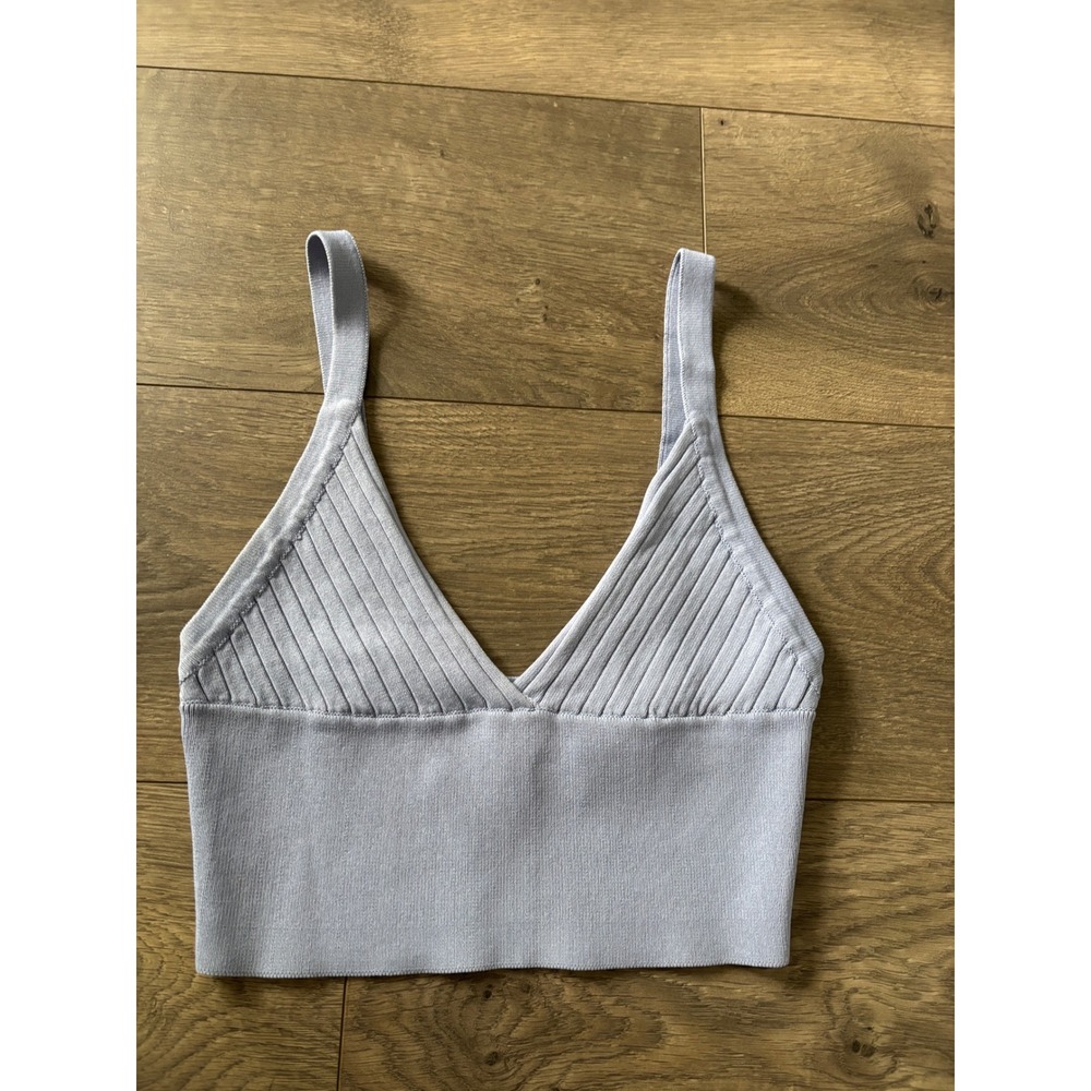 Zara Periwinkle Blue Ribbed V-Neck Knit Crop Top Double Strap Sleeveless Small
